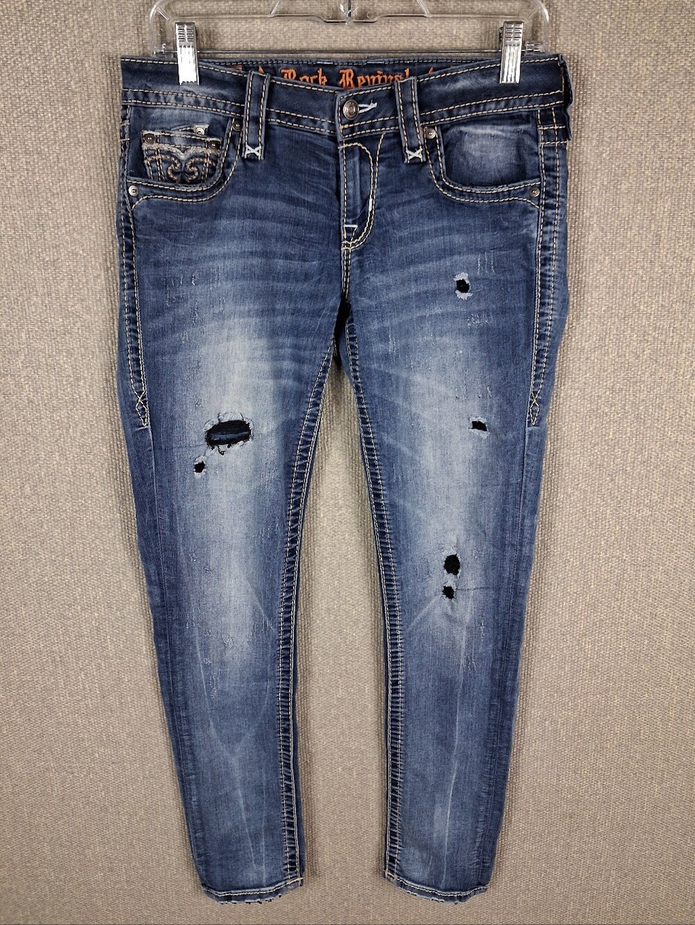 Rock Revival Dalia Skinny Jeans Womens 27 Blue Distressed Mid Rise Medium Wash